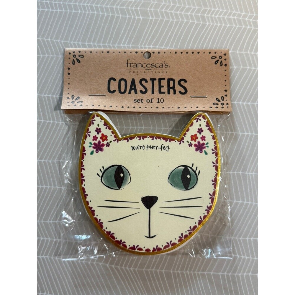 You’re Purr-fect Cat Coasters Francesca's Set of 10 New In Package 4” Round